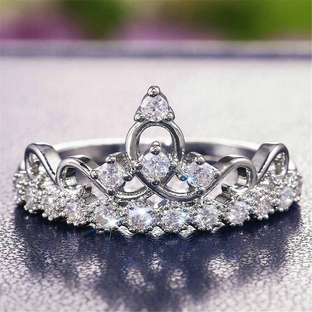 1 CT Round Cut White Sapphire Diamond 925 Sterling Silver Wedding Queen Crown Ring