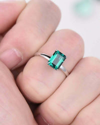 1 CT Green Emerald Cut Engagement Ring 4 Prong Solitaire 925 Sterling Silver