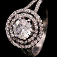 1.75 CT Round Cut Diamond 925 Sterling Silver Wedding Halo Split Shank Ring