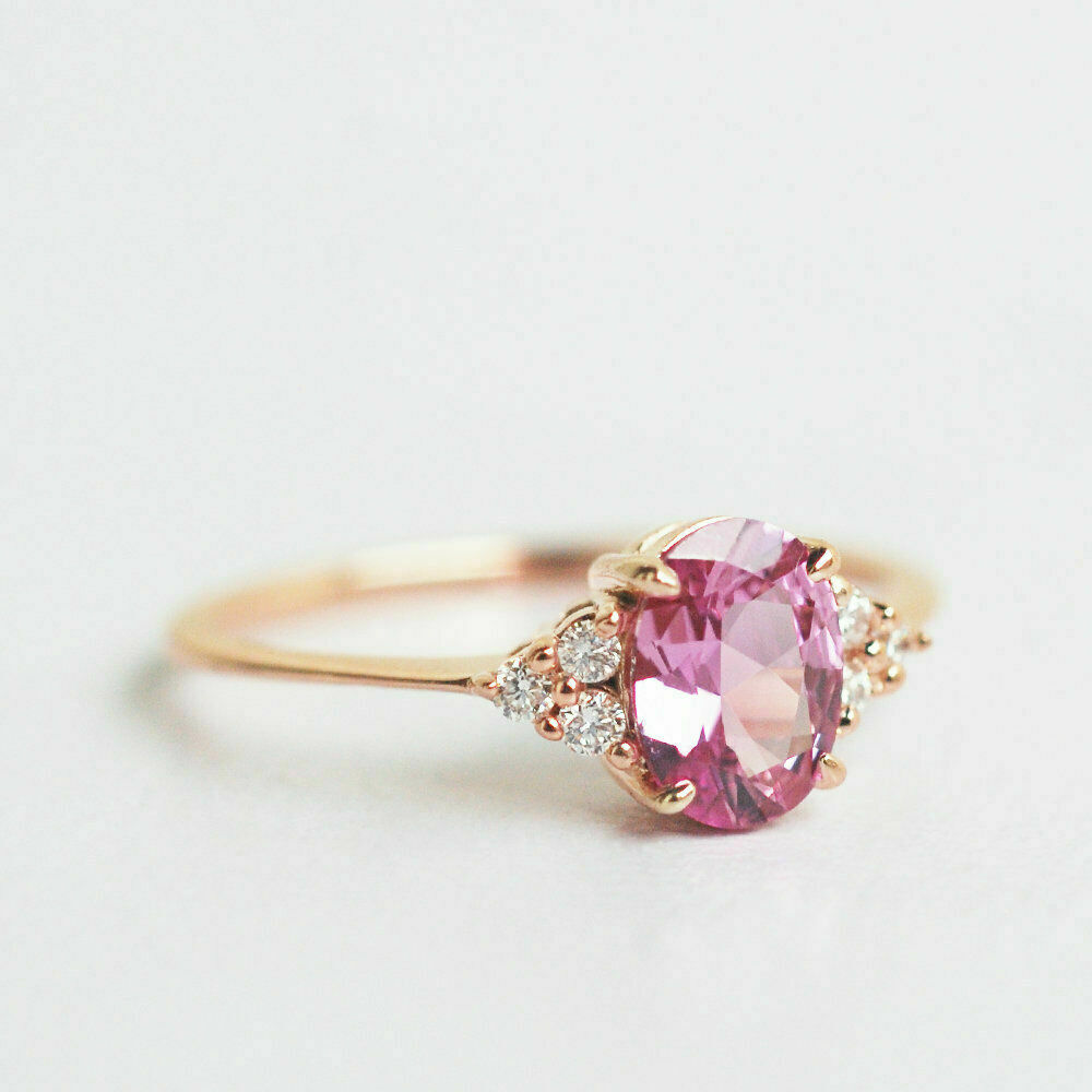 1 CT Oval Cut Pink Sapphire Diamond Women's Engagement Ring 925 Sterling Silver