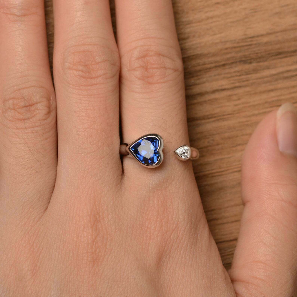 2 CT Heart Cut Sapphire Diamond 925 Sterling Silver Wedding Fine Bezel Set Ring