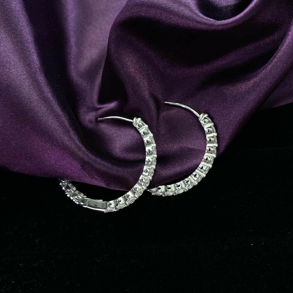 1 CT Round Cut Diamond Clip On Hoop Earrings 925 Sterling Sliver