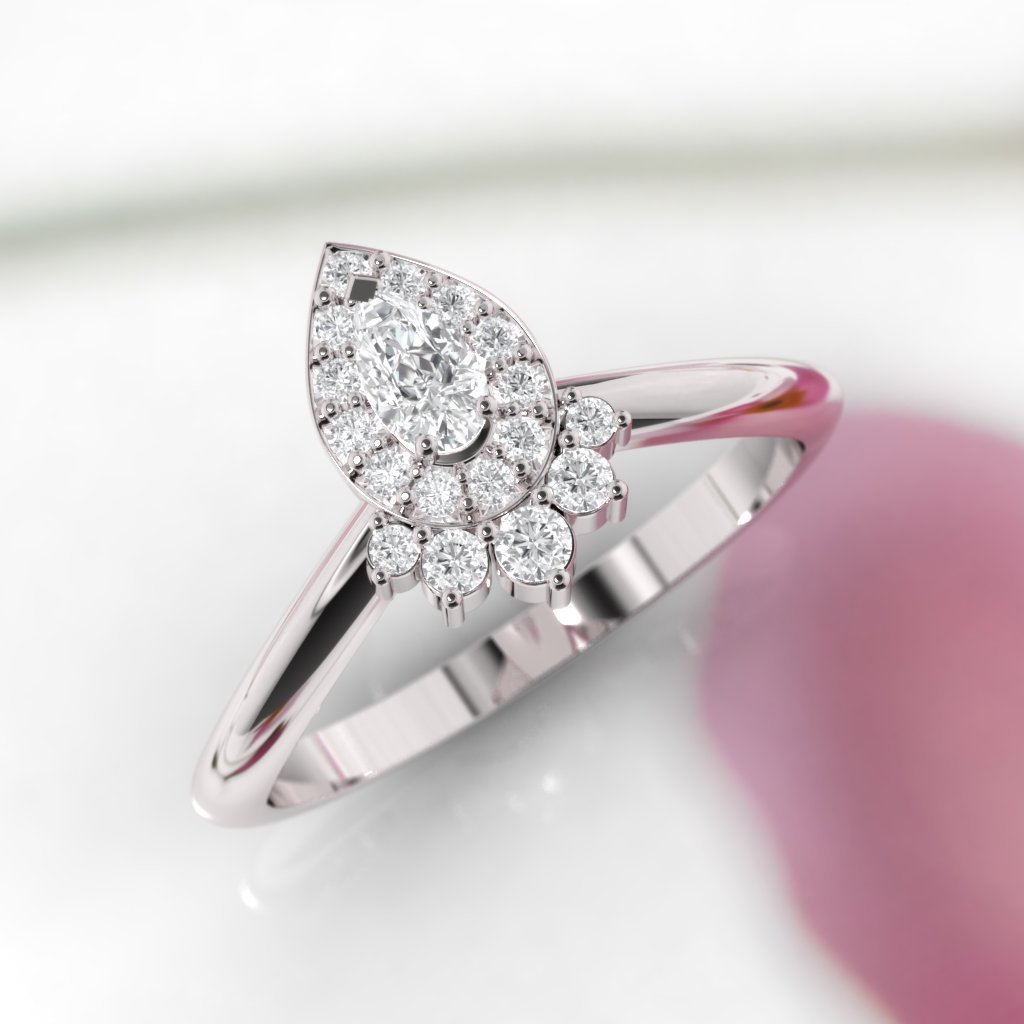 1 CT Pear Cut Diamond 925 Sterling Silver Women's Halo Engagement Ring