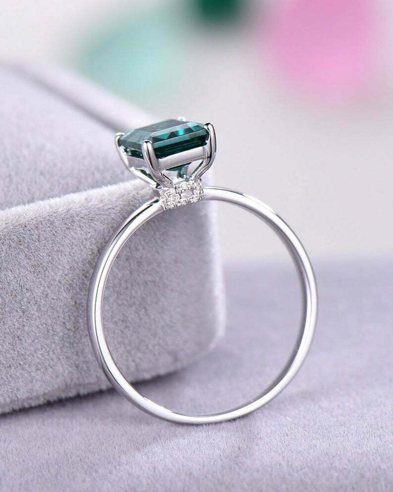 1 CT Green Emerald Cut Engagement Ring 4 Prong Solitaire 925 Sterling Silver