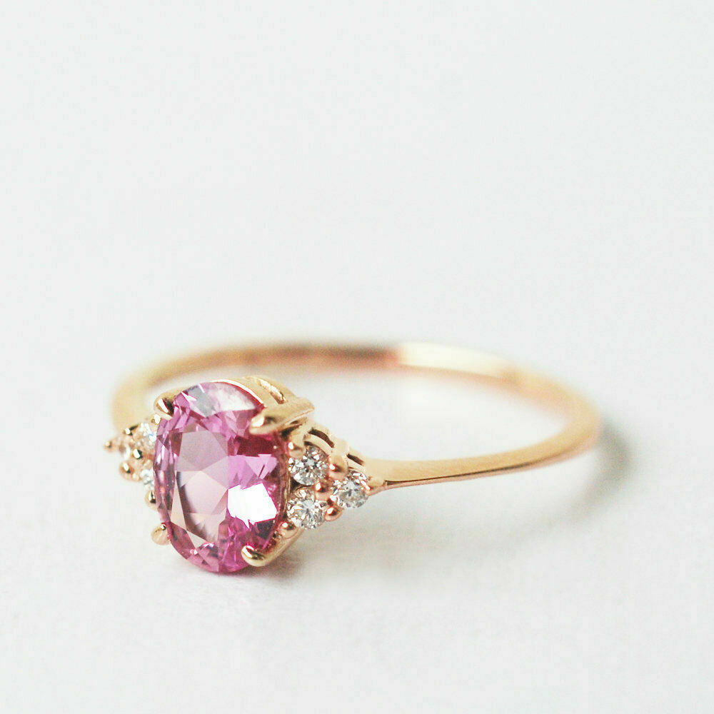 1 CT Oval Cut Pink Sapphire Diamond Women's Engagement Ring 925 Sterling Silver