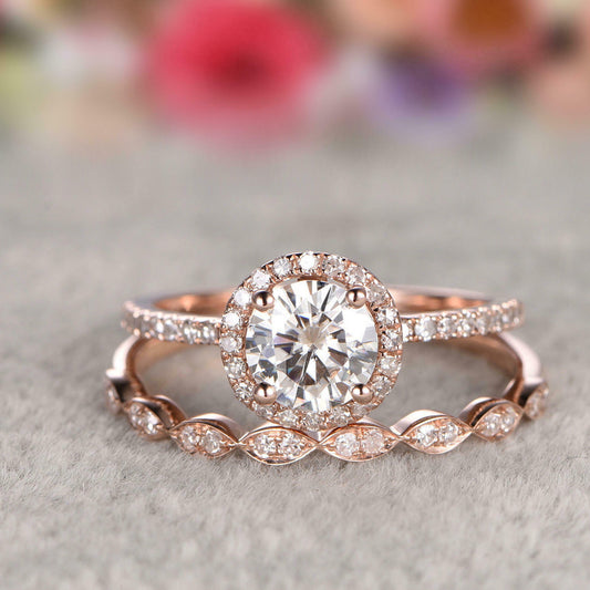 2 CT Round Cut Diamond Bridal Set Engagement Ring 925 Sterling Silver