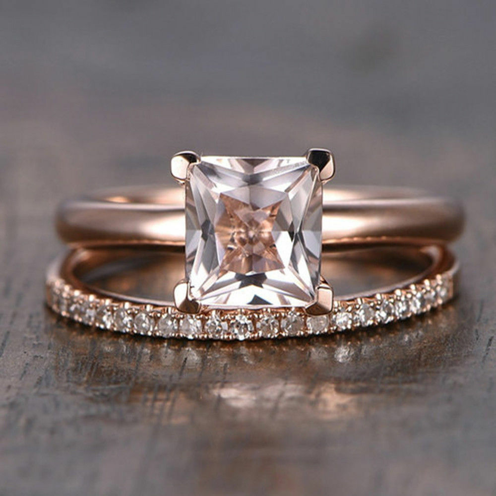 Peach morganite wedding set store