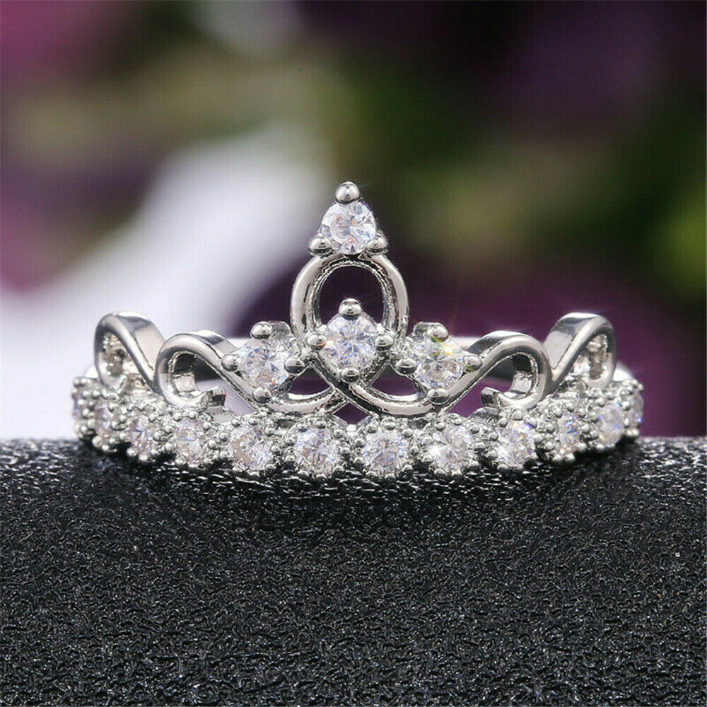 1 CT Round Cut White Sapphire Diamond 925 Sterling Silver Wedding Queen Crown Ring