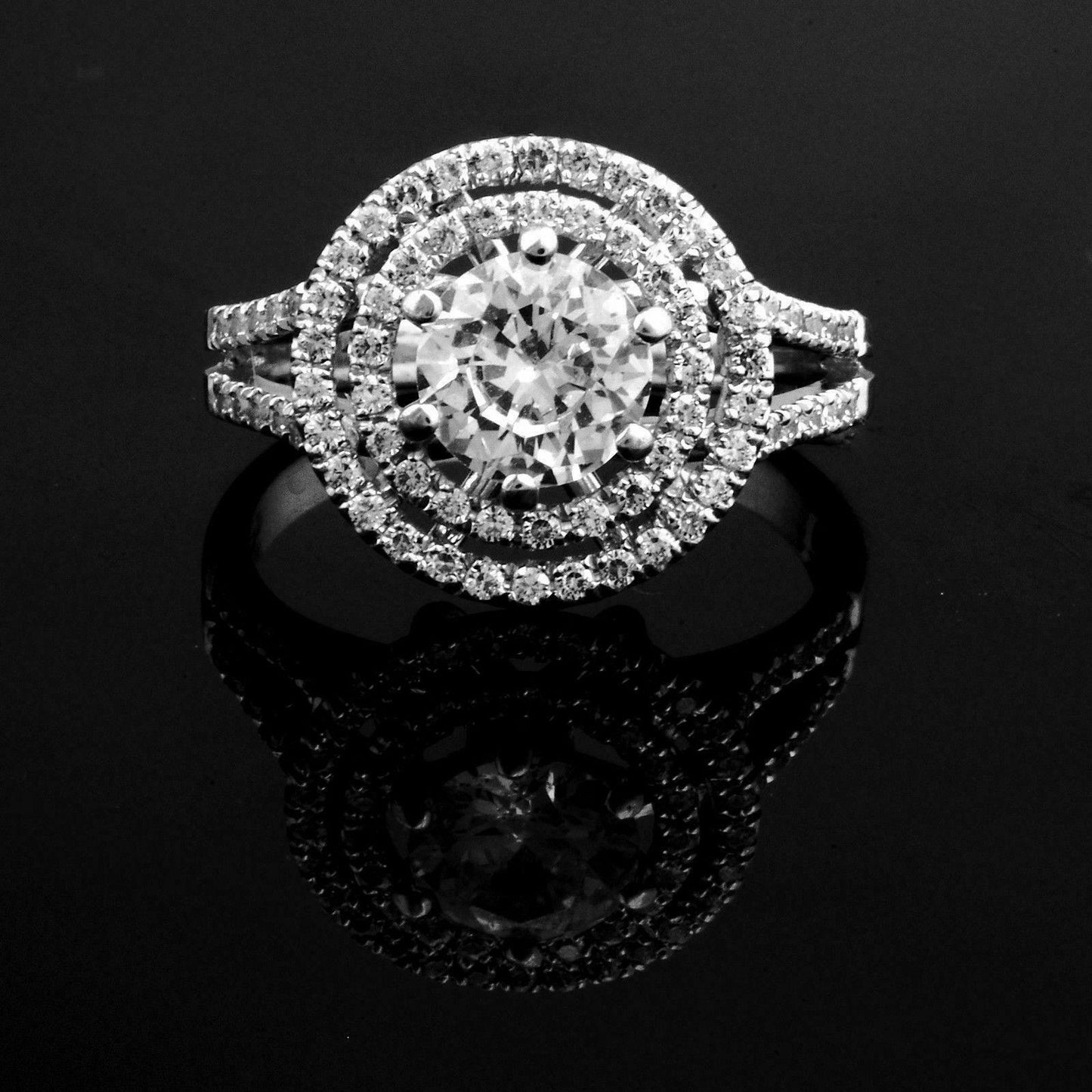 1.75 CT Round Cut Diamond 925 Sterling Silver Wedding Halo Split Shank Ring