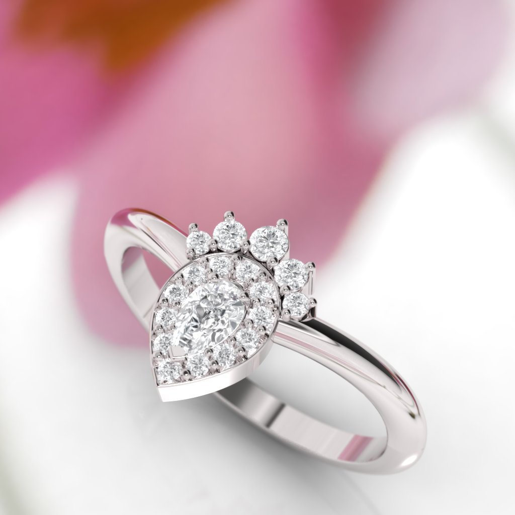 1 CT Pear Cut Diamond 925 Sterling Silver Women's Halo Engagement Ring
