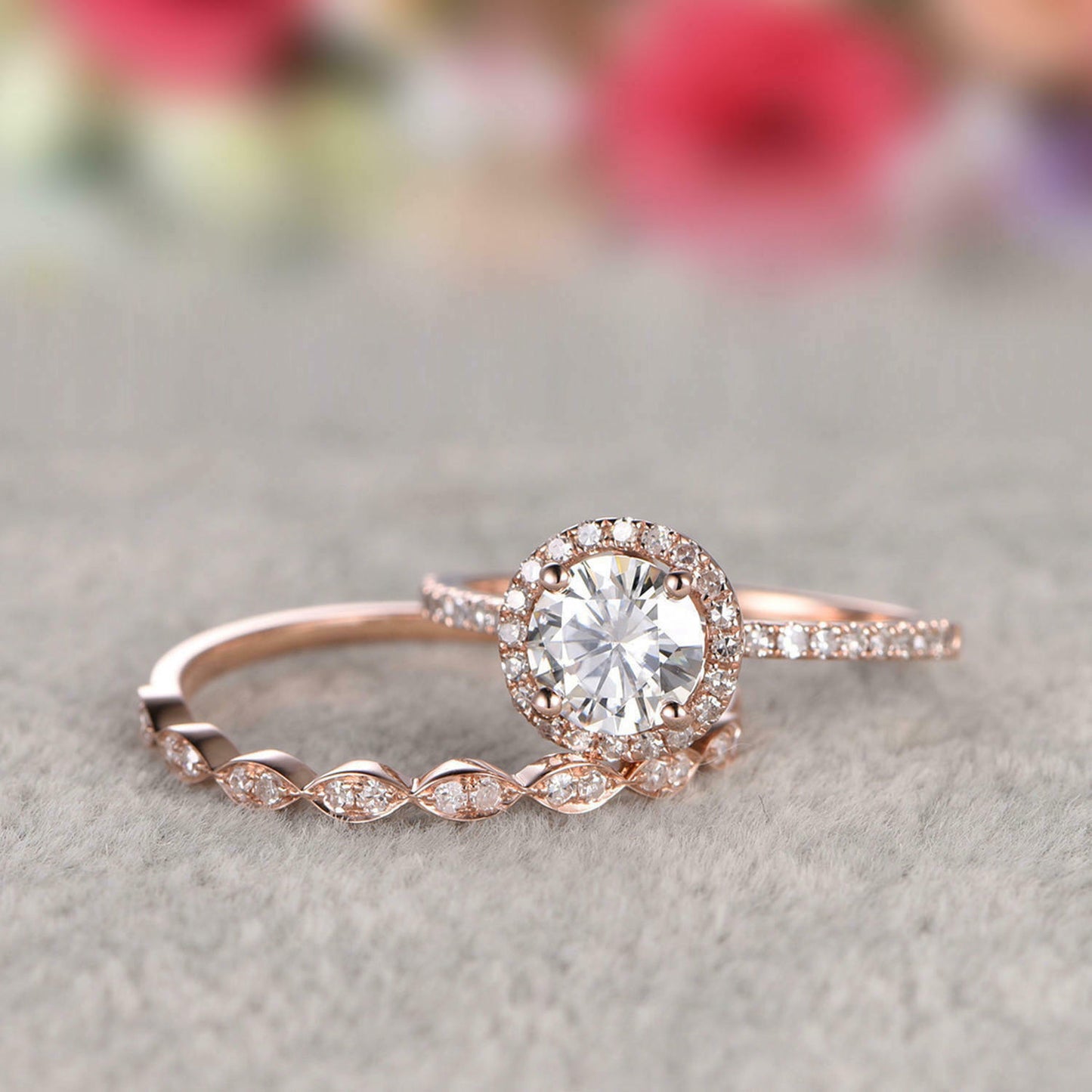 2 CT Round Cut Diamond Bridal Set Engagement Ring 925 Sterling Silver