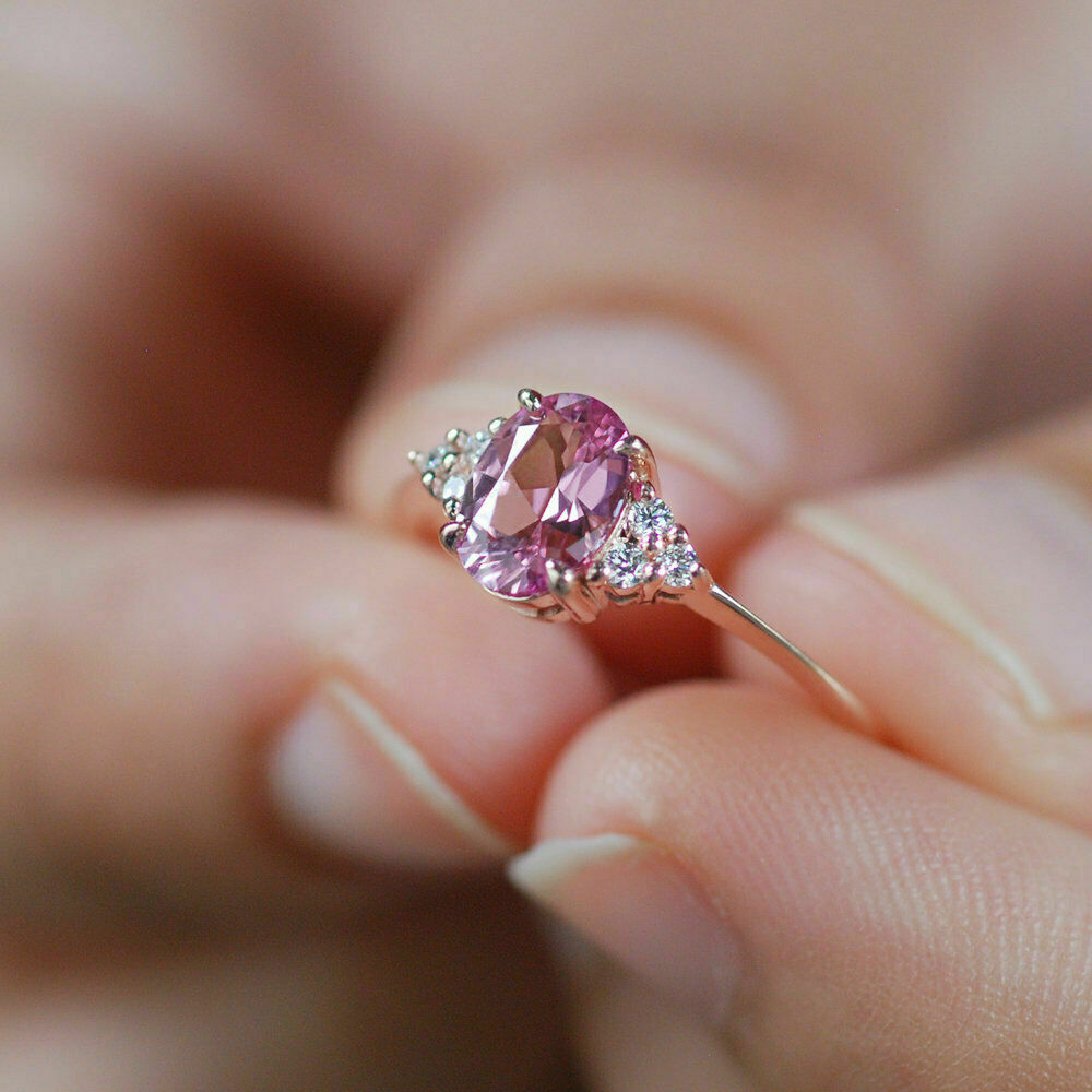1 CT Oval Cut Pink Sapphire Diamond Women's Engagement Ring 925 Sterling Silver