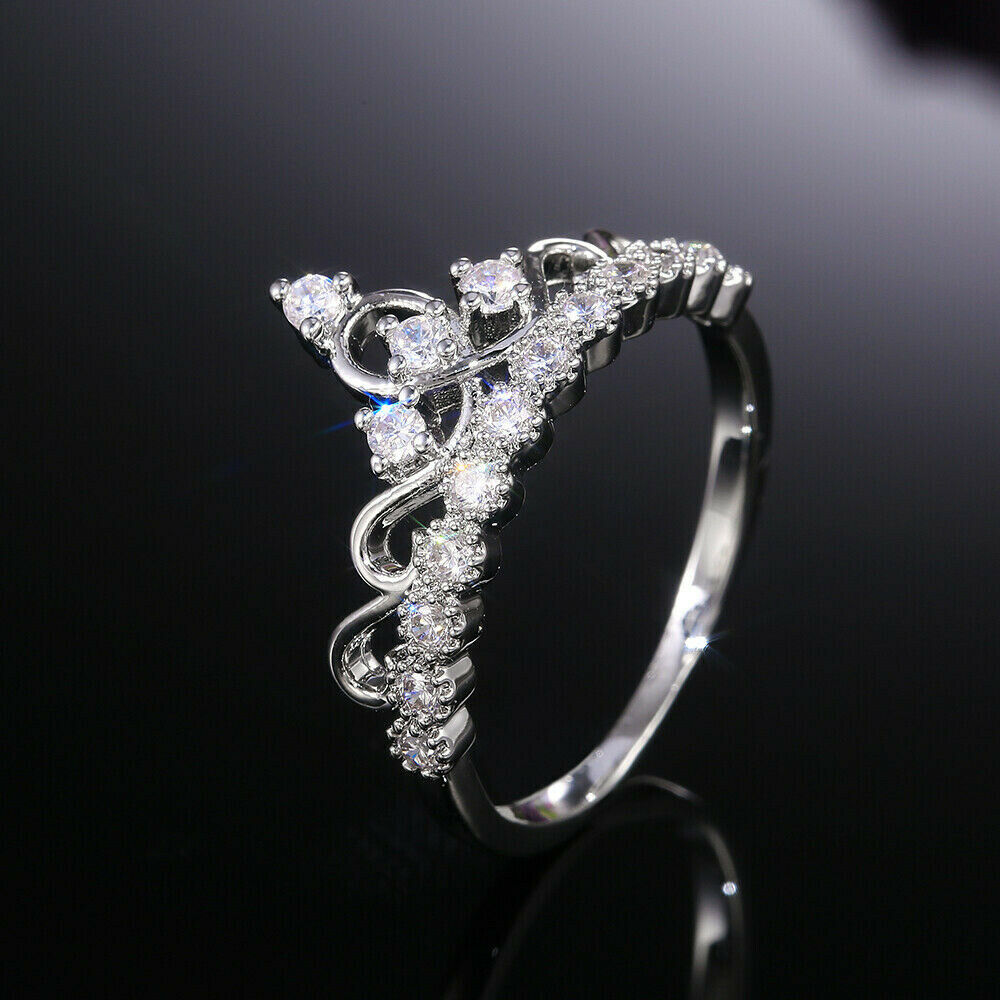 1 CT Round Cut White Sapphire Diamond 925 Sterling Silver Wedding Queen Crown Ring