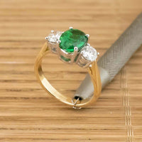 1 CT Oval Cut Emerald Diamond 925 Sterling Silver Three Stone Ring