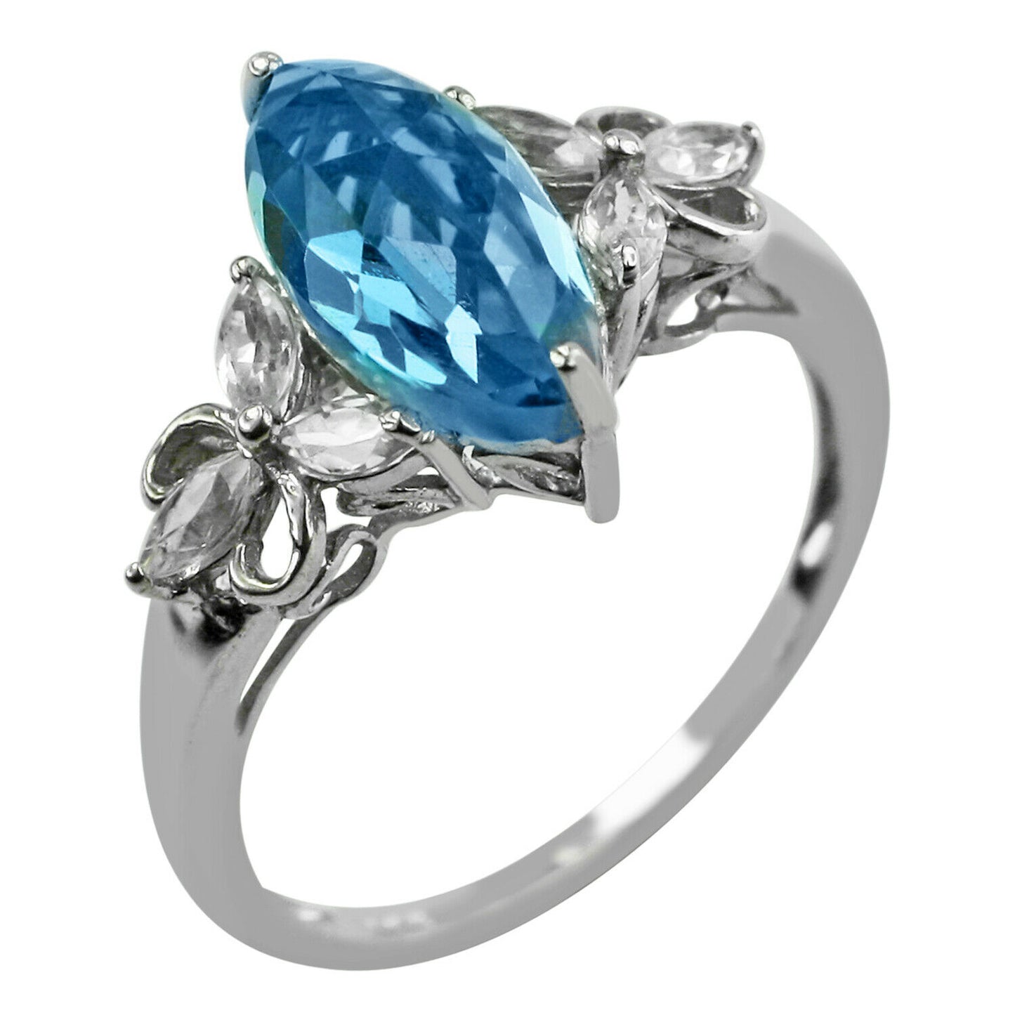 2 CT Marquise Cut Blue Topaz Diamond White Gold Over On 925 Sterling Silver Solitaire With Accents Ring - atjewels.in