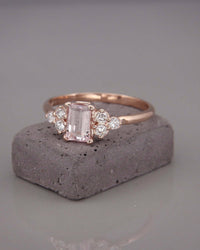 1 CT Baguette Cut Morganite Diamond Cluster Wedding Ring 925 Sterling Silver