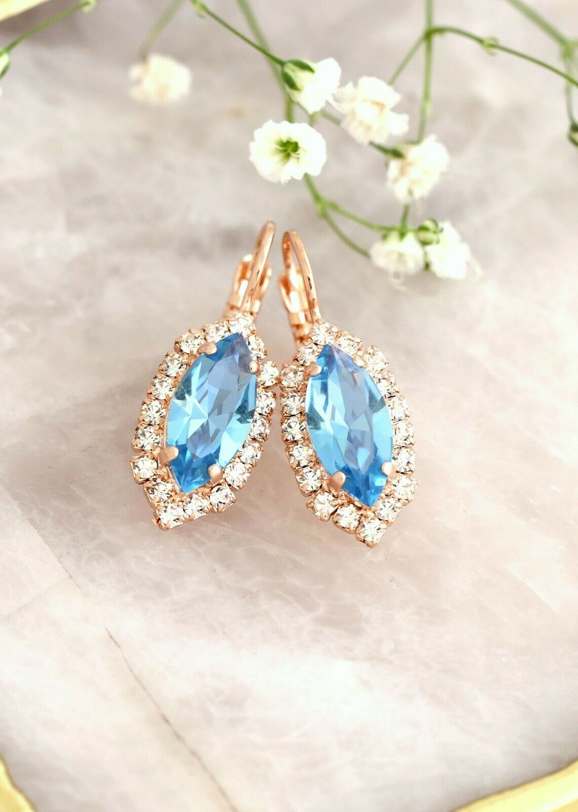 4 CT Marquise Cut Blue Topaz Diamond Hoop Women's Earrings 925 Sterling Silver