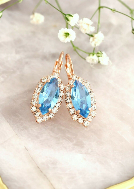 4 CT Marquise Cut Blue Topaz Diamond Hoop Women's Earrings 925 Sterling Silver