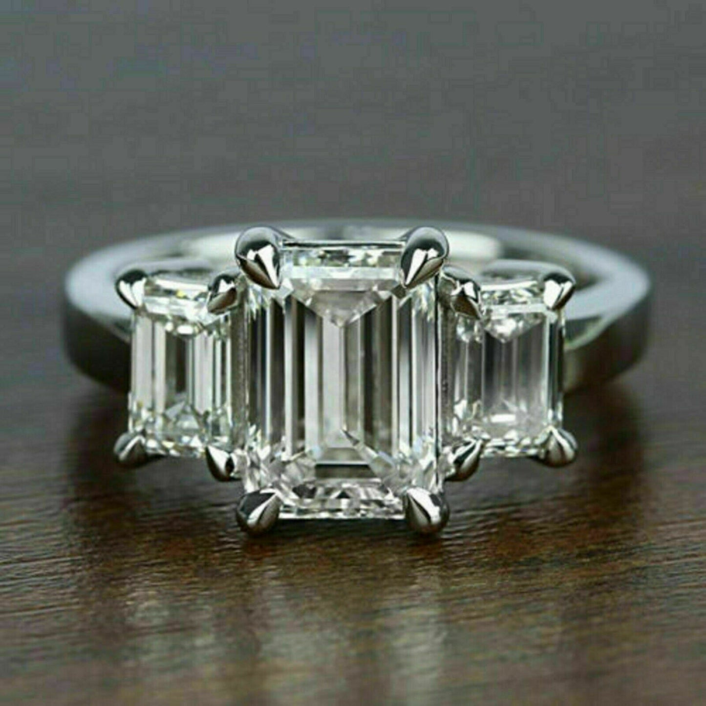 1 CT Emerald Cut Diamond 925 Sterling Sliver Three Stone Engagement Ring