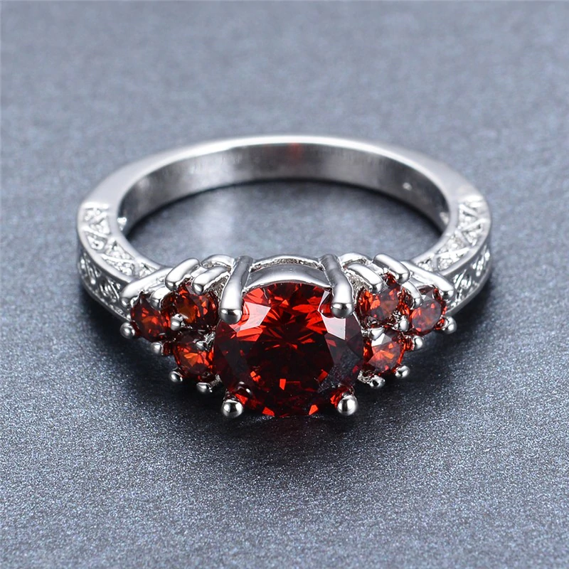 CT Round Cut Red Garnet Antique Vintage Engagement Ring 925