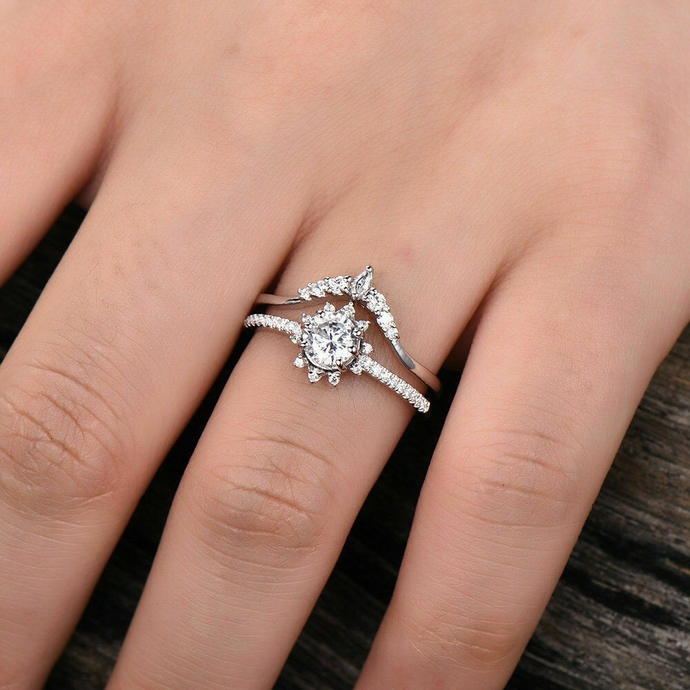 1.80 CT Round Cut Diamond Halo Womens Wedding Bridal Ring Set 925 Sterling Silver