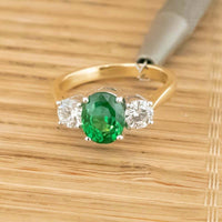 1 CT Oval Cut Emerald Diamond 925 Sterling Silver Three Stone Ring