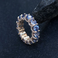 0.75 CT Blue Sapphire Diamond Wedding Full Eternity Band Ring 925 Sterling Silver