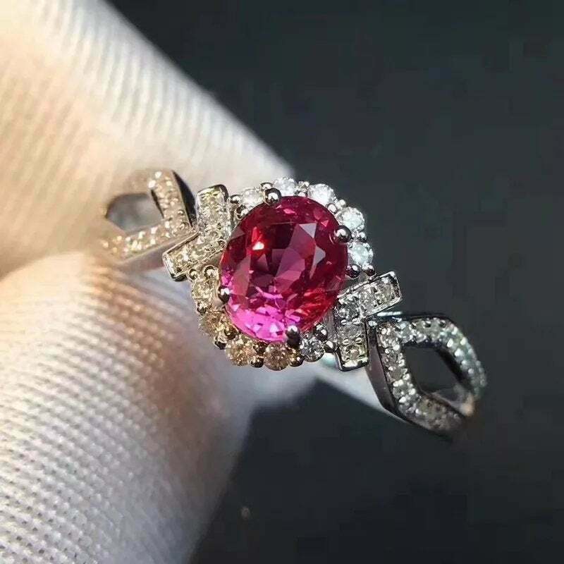 4 CT Oval Cut Pink Ruby 925 Sterling Silver Engagement Halo Women's Ring