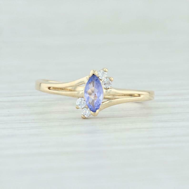 1 CT Marquise Cut Tanzanite & Diamond 925 Sterling Silver Women's Wedding Ring