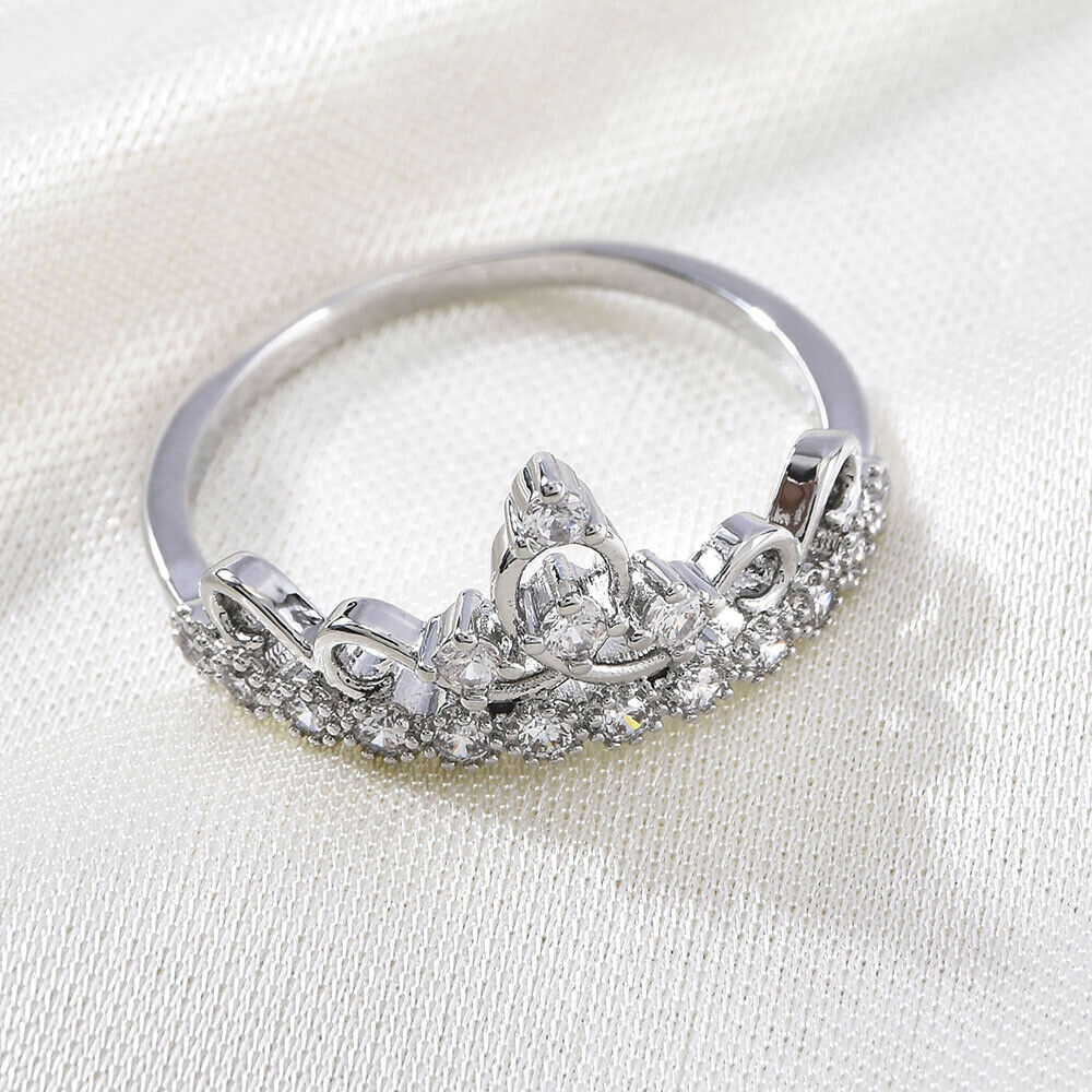 1 CT Round Cut White Sapphire Diamond 925 Sterling Silver Wedding Queen Crown Ring