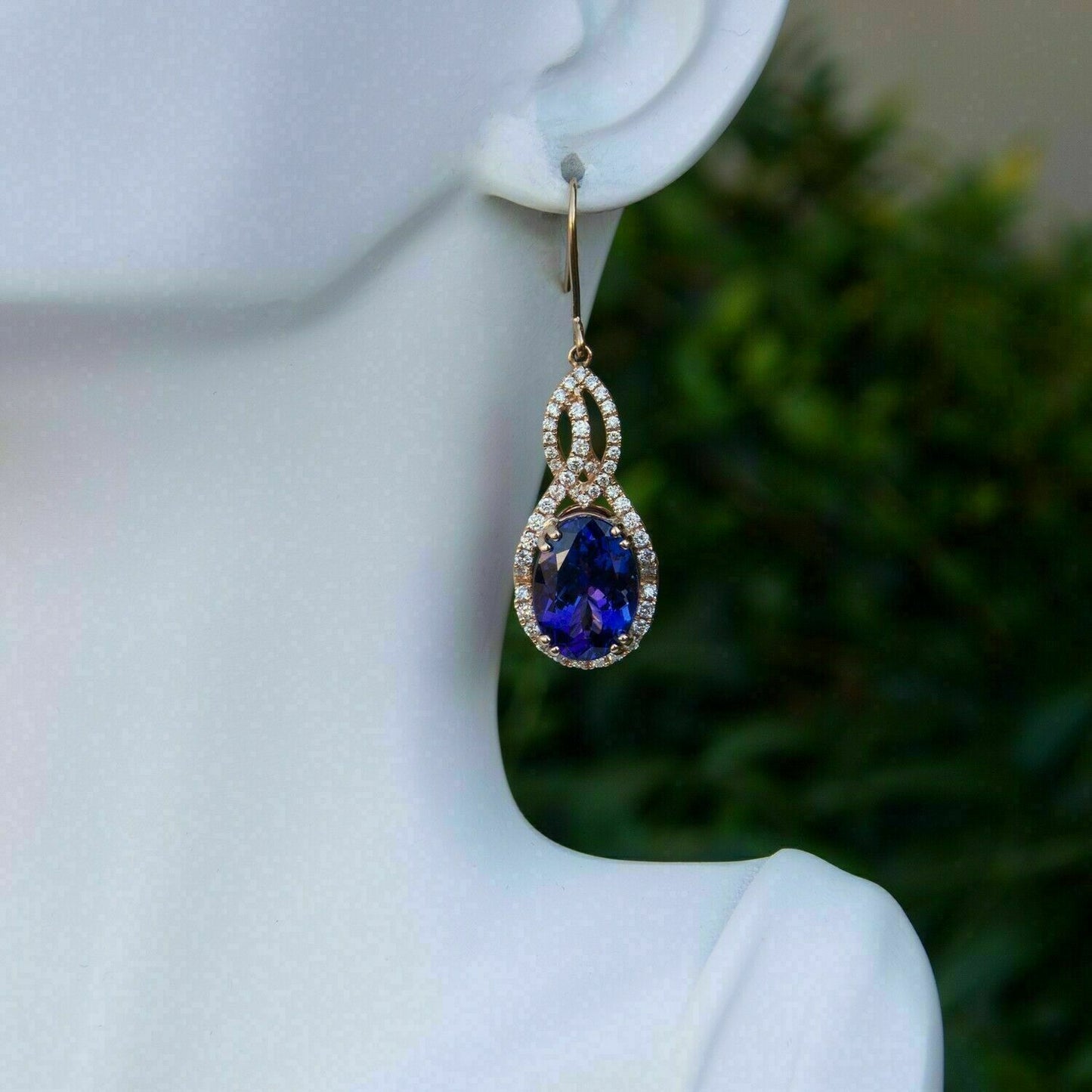 3 CT Oval Cut Tanzanite & Diamond Drop Dangle Earring 925 Sterling Silver