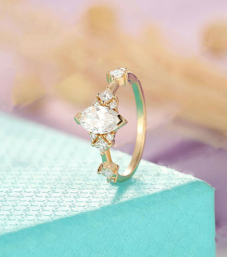 925 Sterling Silver 5 CT Marquise cut Diamond Engagement solitaire with accents Ring