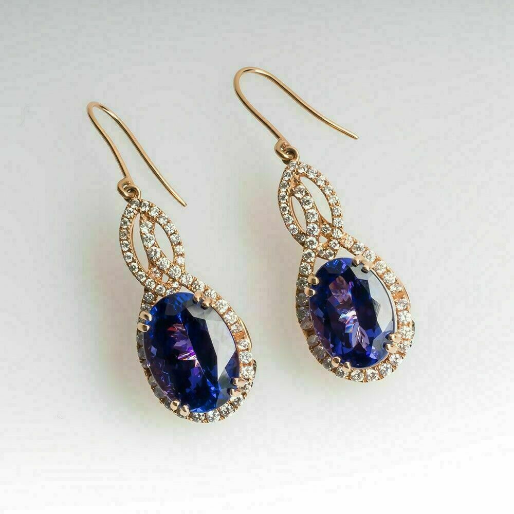 3 CT Oval Cut Tanzanite & Diamond Drop Dangle Earring 925 Sterling Silver
