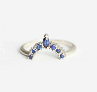 1.2 CT Marquise Cut Blue Sapphire 925 Sterling Silver Curved Crown Wedding Band Ring