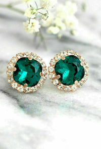 3 CT Cushion Cut Green Emerald Halo Stud Earrings 925 Sterling Sliver Jewelry Gift For Her