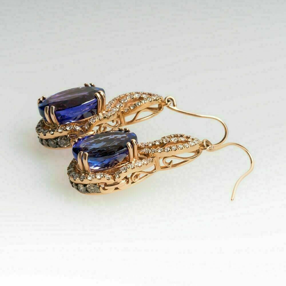 3 CT Oval Cut Tanzanite & Diamond Drop Dangle Earring 925 Sterling Silver