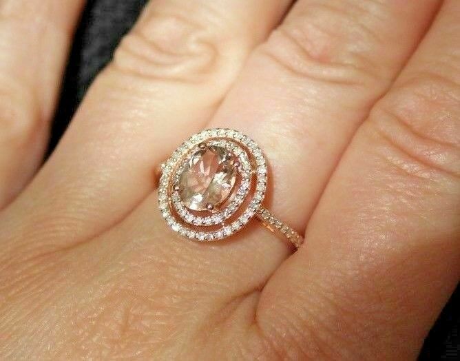 1.60 CT Oval Cut Peach Morganite 925 Sterling Silver Women's Wedding Halo Ring
