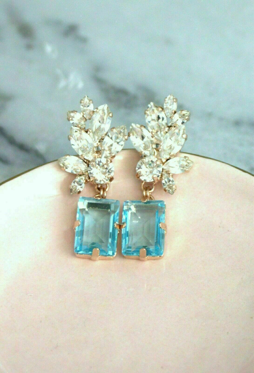 3 CT Emerald Cut Blue Topaz Drop/Dangle Earrings Jewelry Gift Her 925 Sterling Sliver