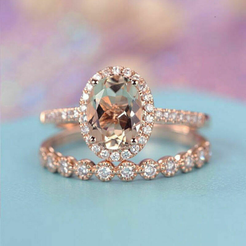 2 CT Round Cut Morganite Engagement Bridal Ring Set 925 Sterling Silver
