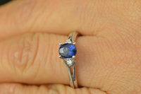 2 CT Oval Cut Blue Sapphire Round Diamond Three Stone Ring 925 Sterling Silver