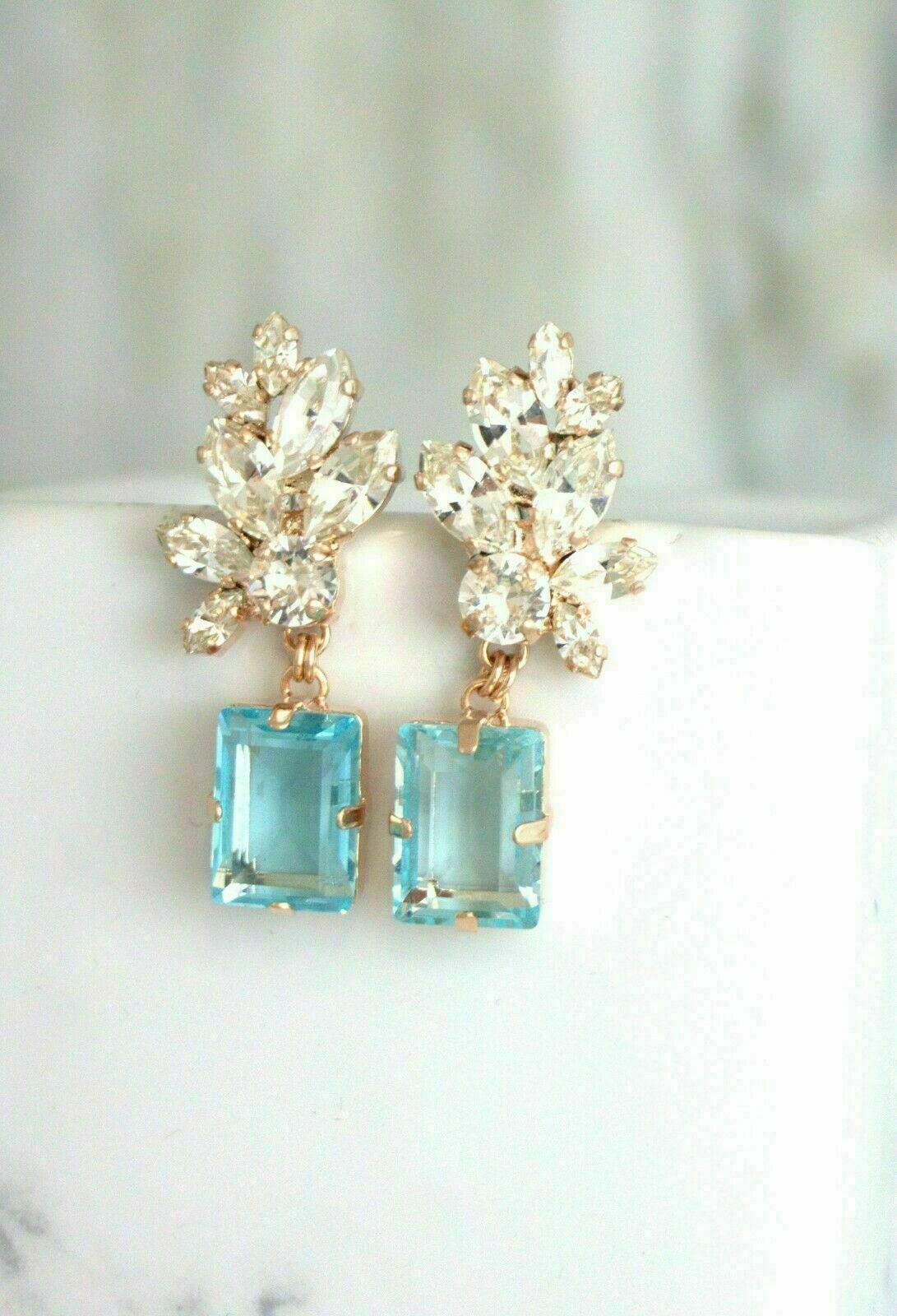 3 CT Emerald Cut Blue Topaz Drop/Dangle Earrings Jewelry Gift Her 925 Sterling Sliver