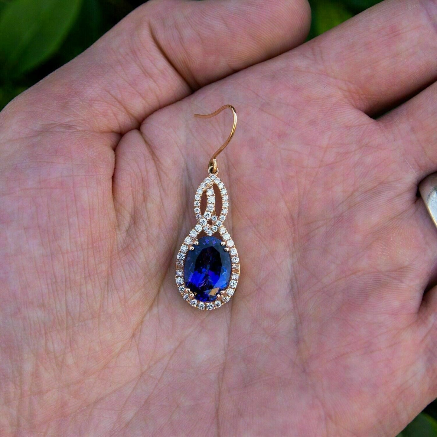 3 CT Oval Cut Tanzanite & Diamond Drop Dangle Earring 925 Sterling Silver