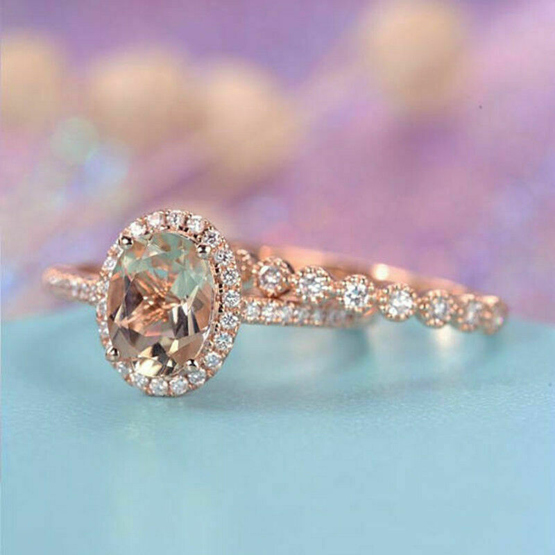 2 CT Round Cut Morganite Engagement Bridal Ring Set 925 Sterling Silver