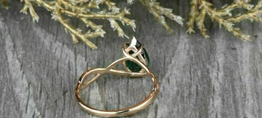 925 Sterling Silver 1 CT Pear Cut Green Emerald Solitaire Engagement Ring