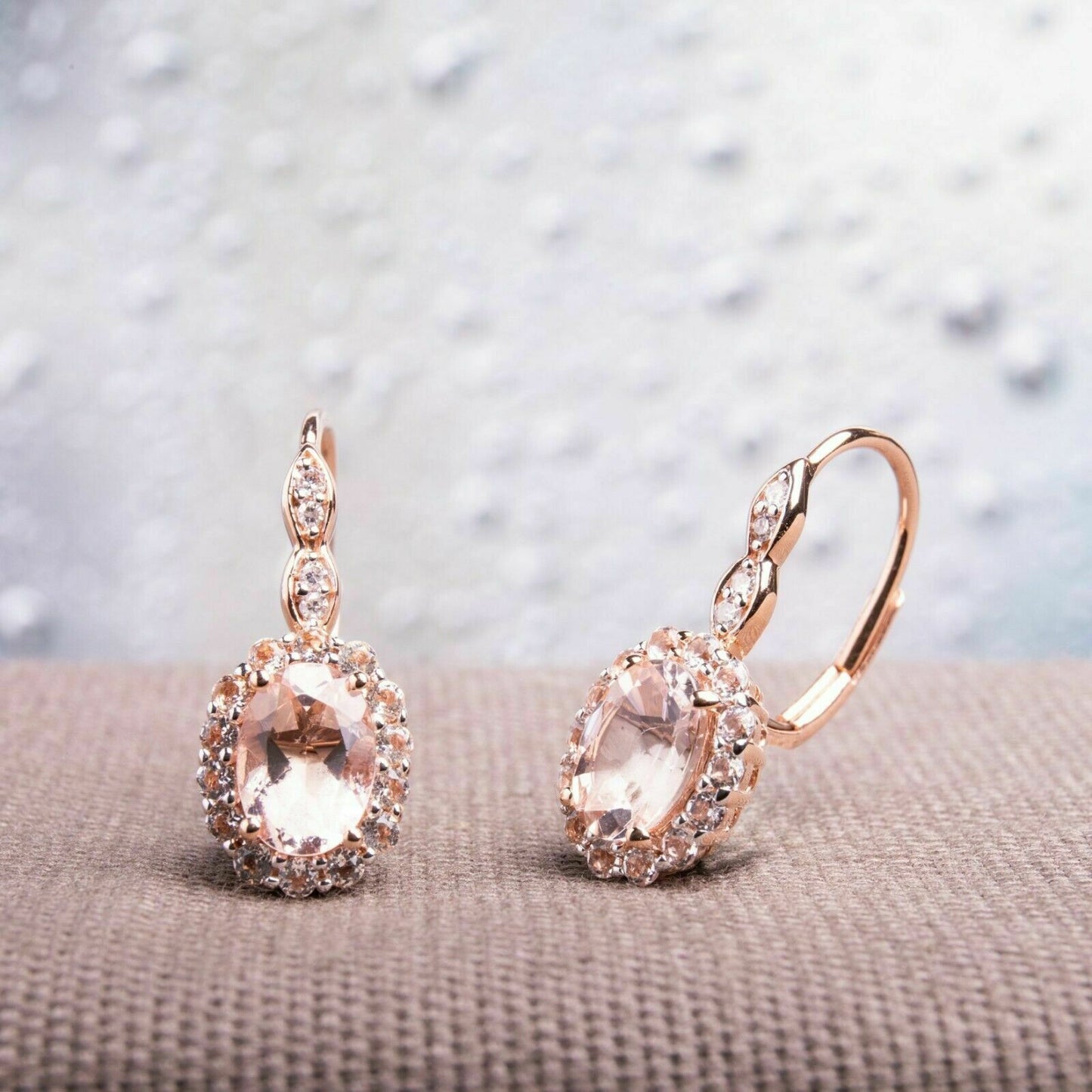 3 CT Oval Cut Morganite Diamond Leverback Drop Dangle Earrings 925 Sterling Silver