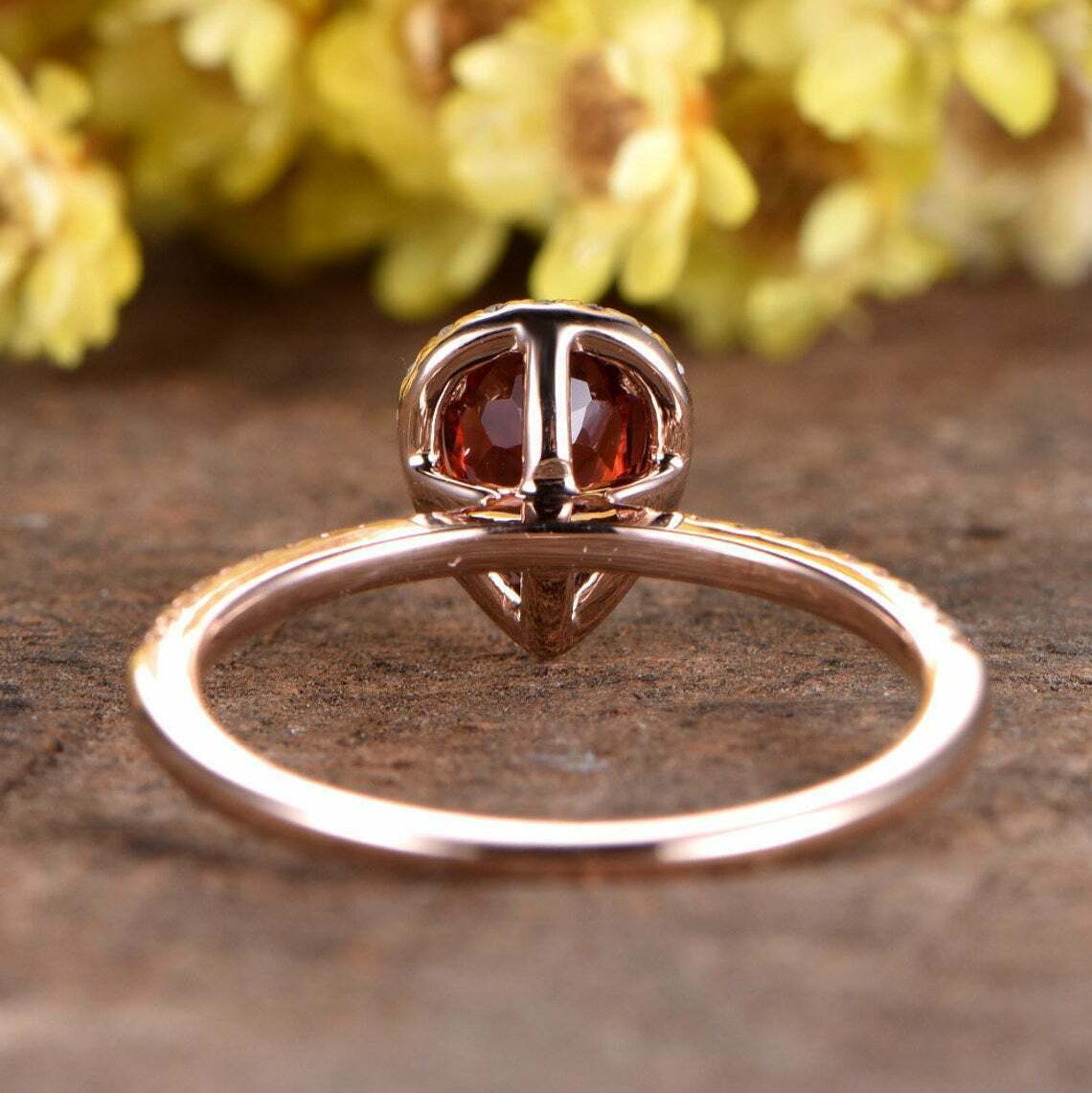 3 CT Pear Cut Red Garnet Diamond Halo Wedding Ring 925 Sterling Silver