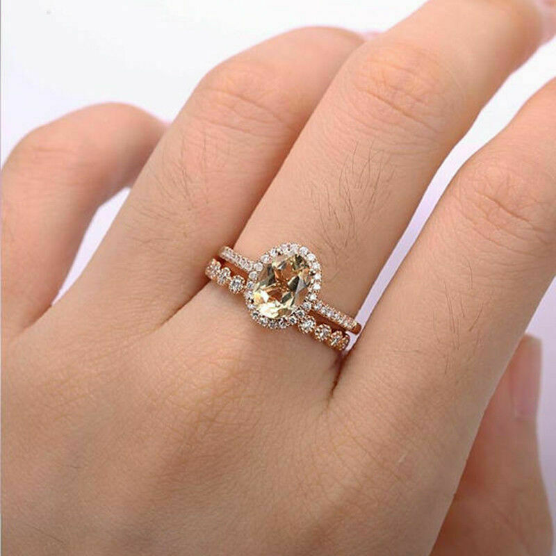 2 CT Round Cut Morganite Engagement Bridal Ring Set 925 Sterling Silver