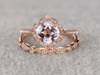 2 CT Cushion Cut Morganite Diamond Halo Wedding Bridal Ring Set 925 Sterling Silver