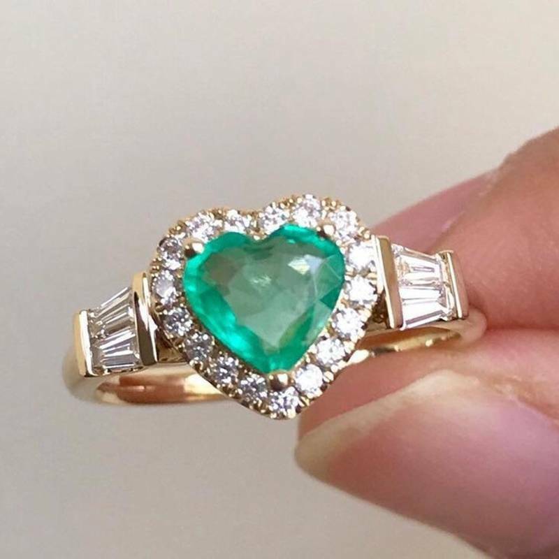 1 CT Heart Cut Emerald Diamond  925 Sterling Silver Exquisite Women's Wedding Ring