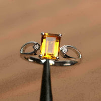 2 CT Emerald Cut Yellow Citrine 925 Sterling Silver Three-Stone Engagement Ring